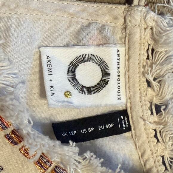 Anthropologie Akemi Kin Embroidered Fringe Shift Dress Boho Tribal 8P - Picture 3 of 13